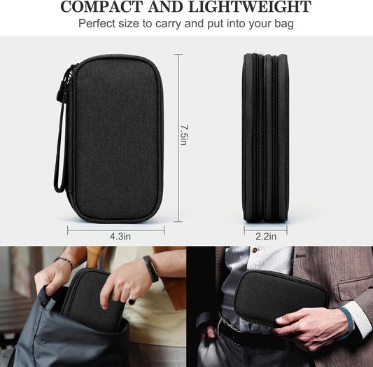 Travel Cable Organizer Pouch Electronic Accessories Carry Case Portable Waterproof Double Layers All-In-One Storage Bag for Cord, Charger, Phone, Earphone Black
